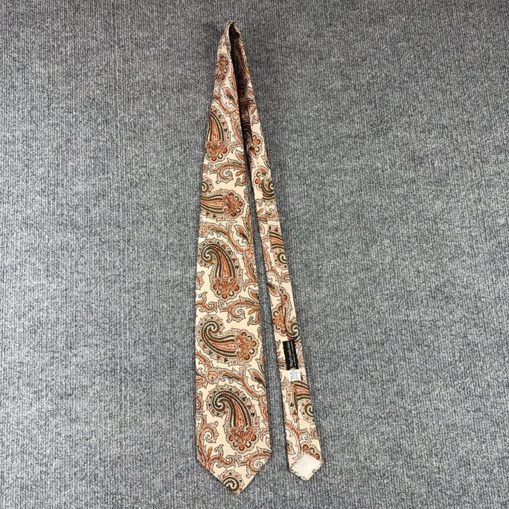 Vintage Del Soldato Tie Mens One Size Beige Paisley Jacquard Acetate Necktie